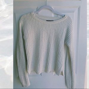 White, chunky cable knit sweater
